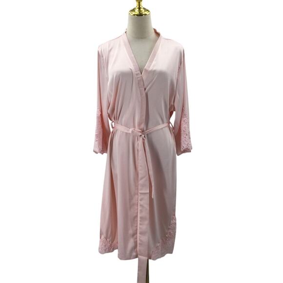 AW BRIDAL SZ L pink lace sleeve satin loungewear belted robe NEW B108 - Picture 2 of 7